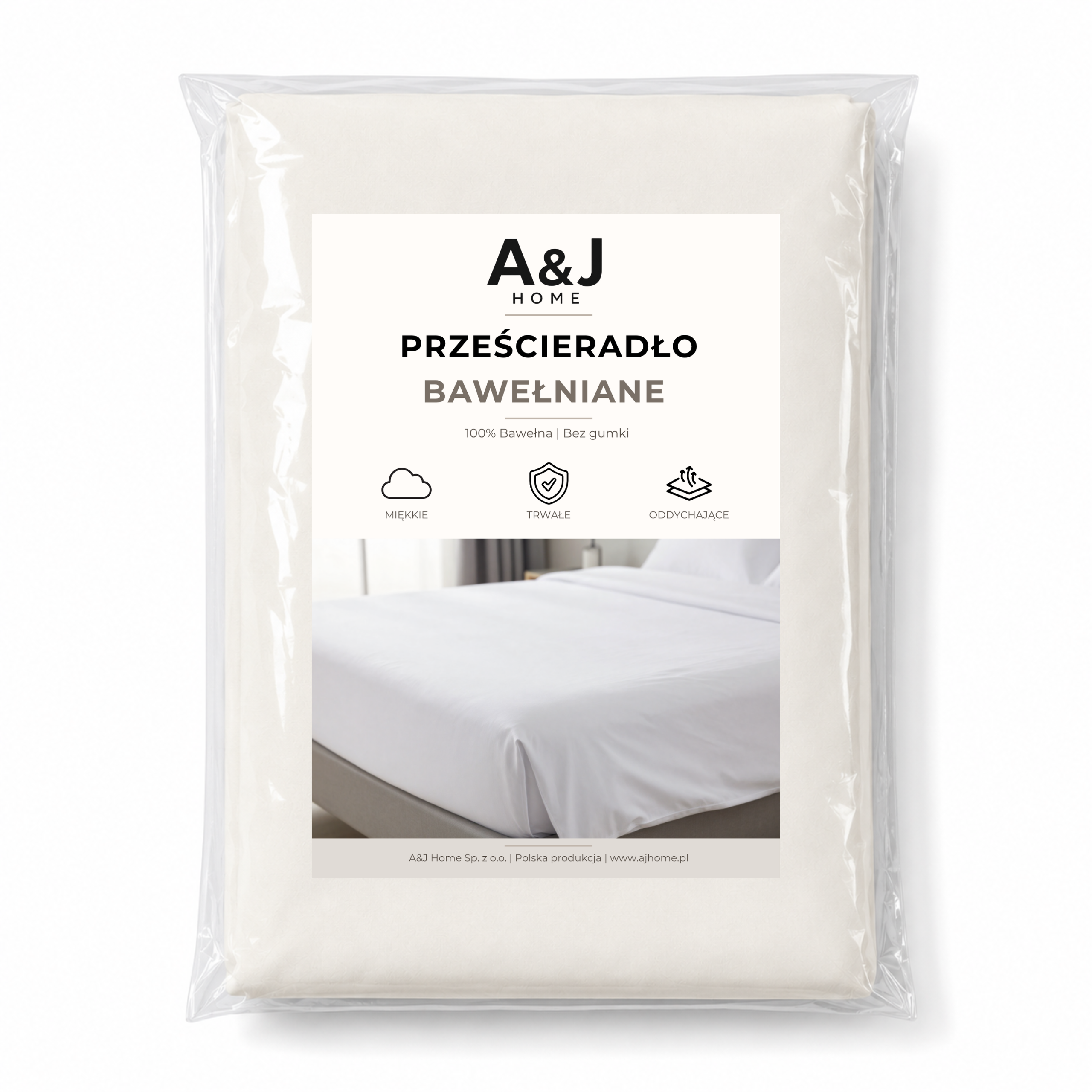 Prześcieradło bawełniane bez gumki — Ecru - obrazek 2